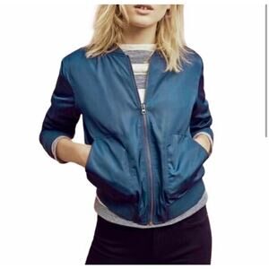 Anthropologie HEI HEI Teal Crewneck Bomber Full Zip Track Jacket In Size S.